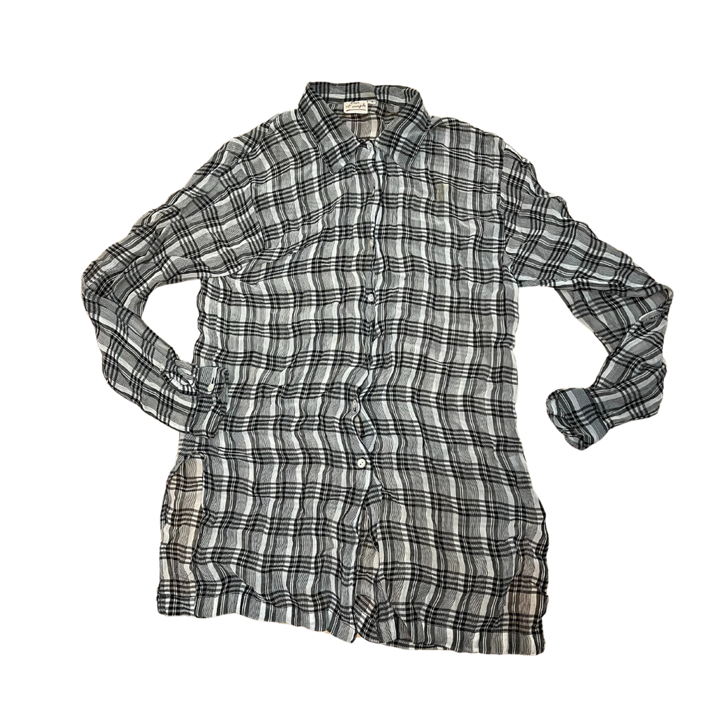 Chemise transparente à rayure grise et noir manche longue avec boutons 