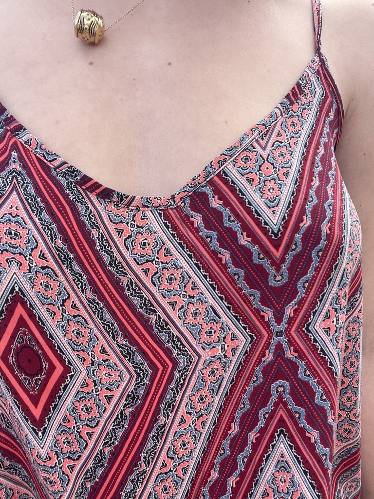 Débardeur à motif fleur rouge et rose