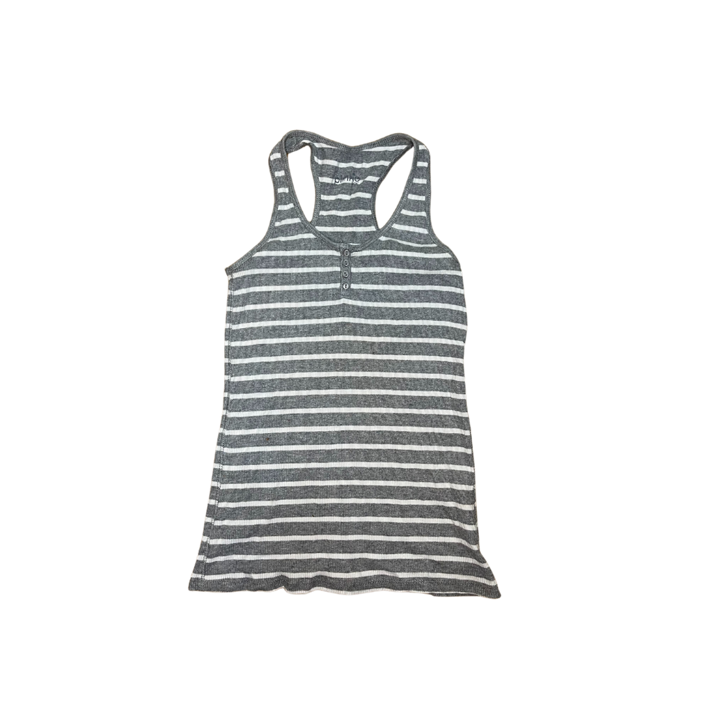 Débardeur gris à rayure blanche avec petit bouton