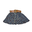 Jupe avec des motifs à fleurs rose et bleu / ceinture marron
