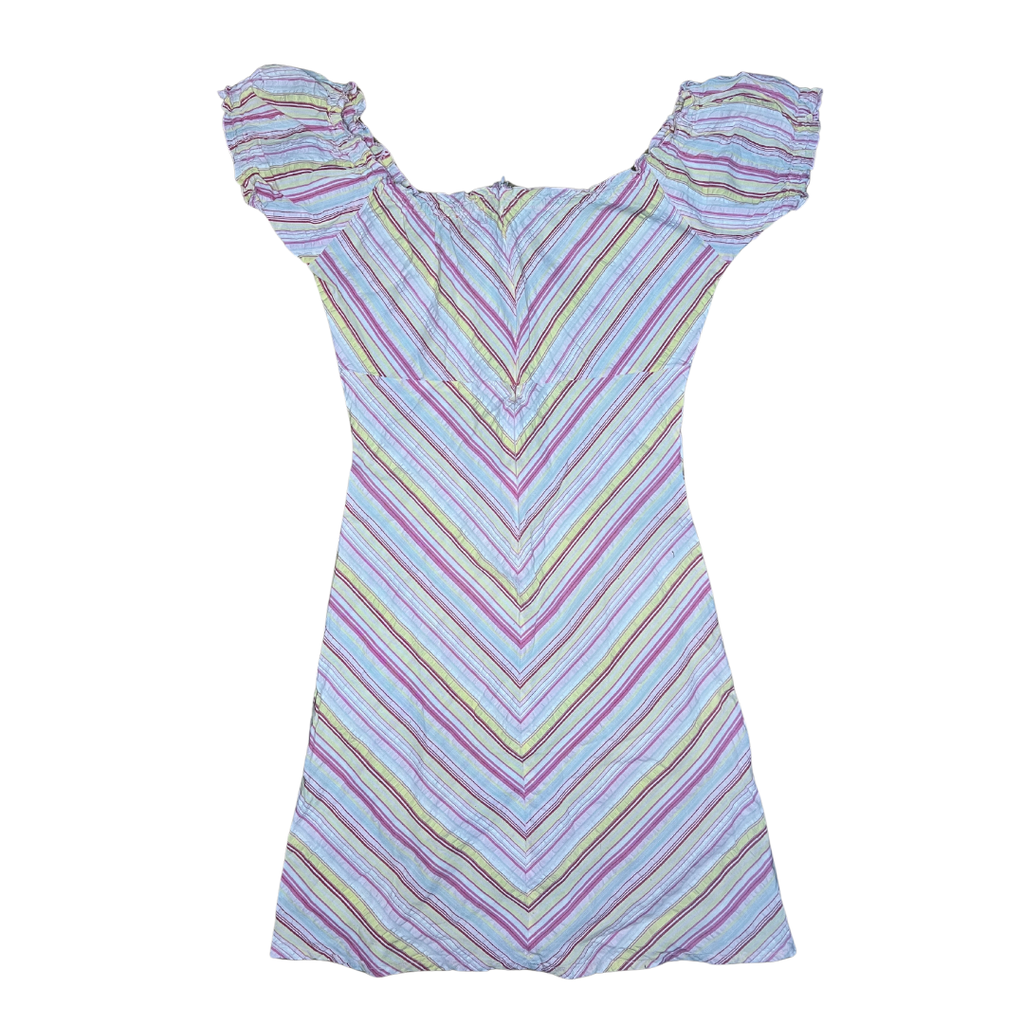 Robe manche courte à rayure rose jaune et blanc