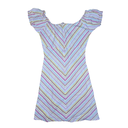 Robe manche courte à rayure rose jaune et blanc