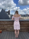 Robe manche courte à rayure rose jaune et blanc