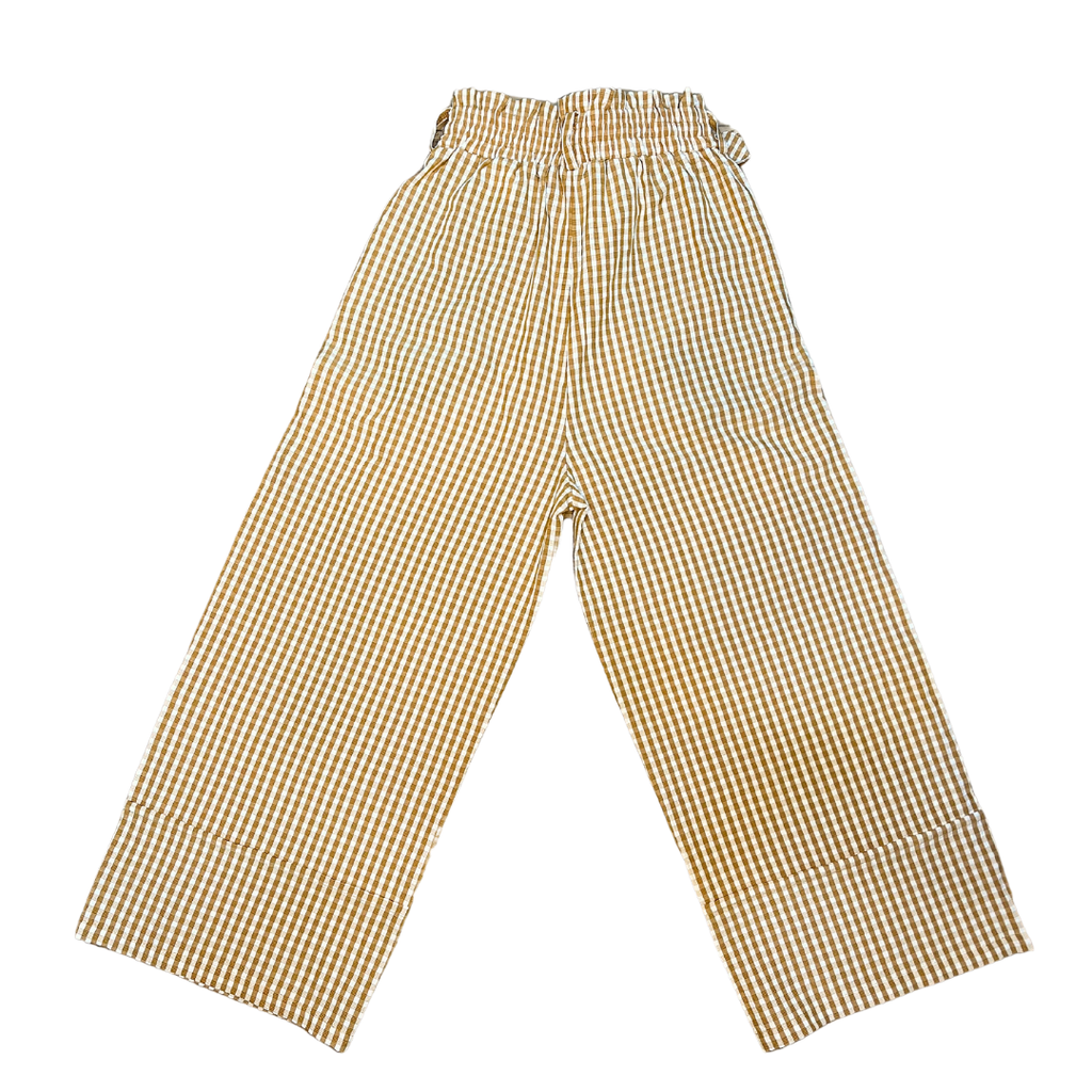 Pantalon large vichy jaune moutarde et blanc 