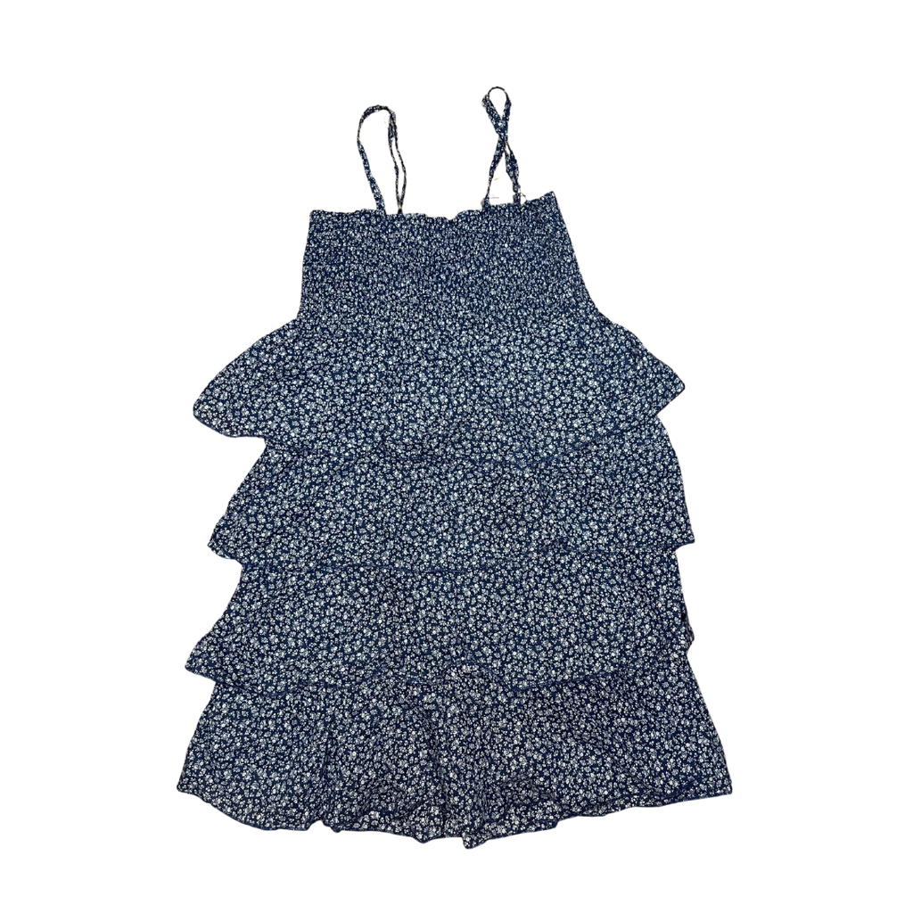 Robe plissée bleu avec des fleurs blanches