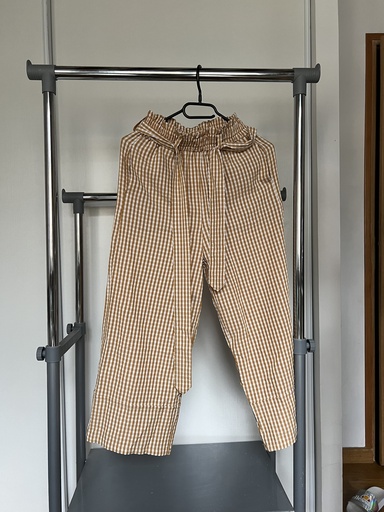 [126] Pantalon large vichy jaune et blanc 